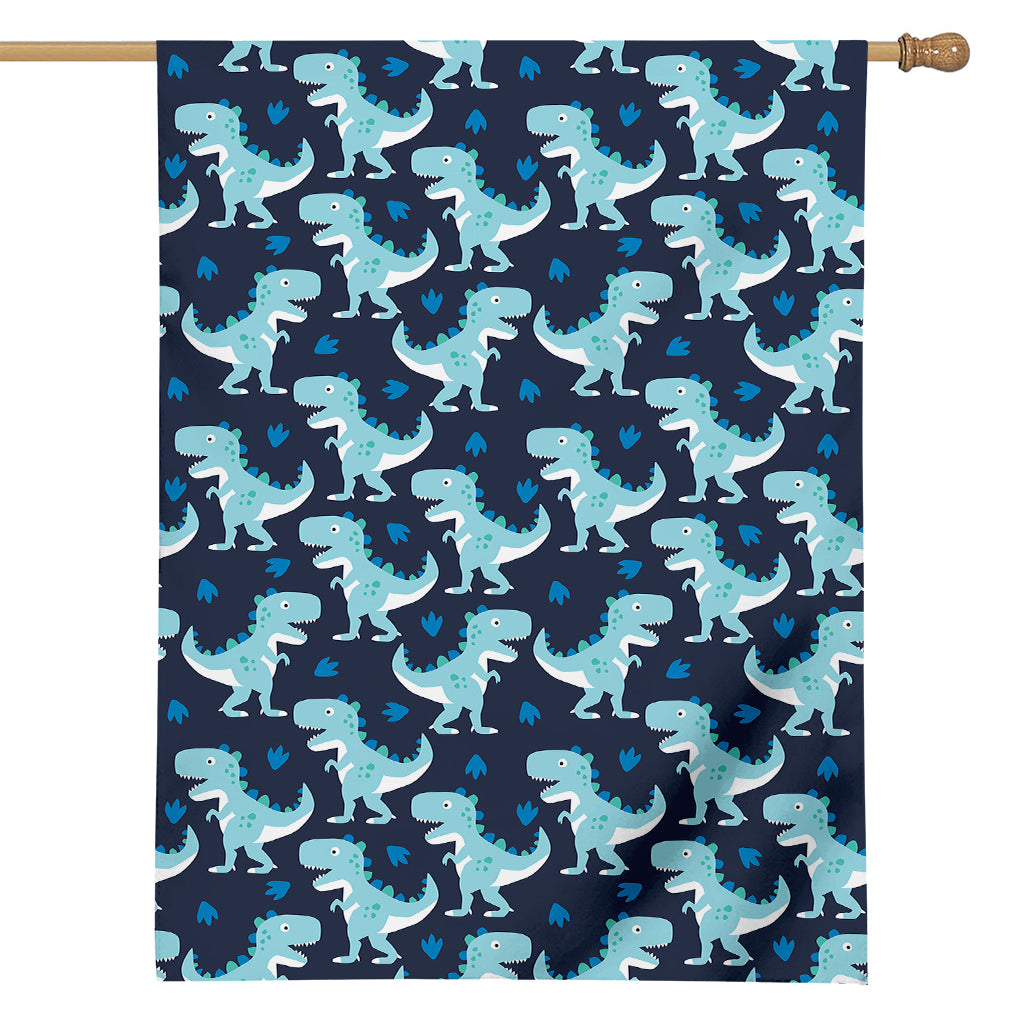 Cute Blue T-Rex Dinosaur Pattern Print House Flag