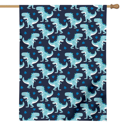 Cute Blue T-Rex Dinosaur Pattern Print House Flag
