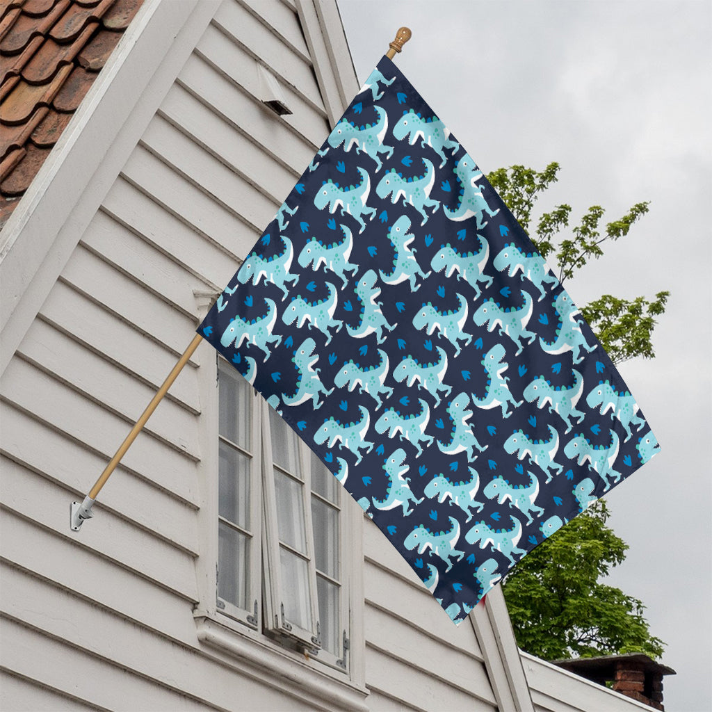 Cute Blue T-Rex Dinosaur Pattern Print House Flag
