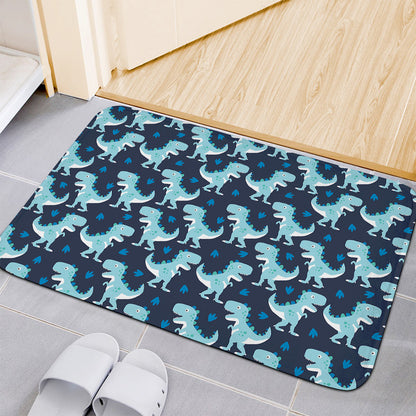 Cute Blue T-Rex Dinosaur Pattern Print Indoor Door Mat