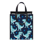 Cute Blue T-Rex Dinosaur Pattern Print Insulated Lunch Tote