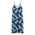 Cute Blue T-Rex Dinosaur Pattern Print Jersey Midi Cami Dress
