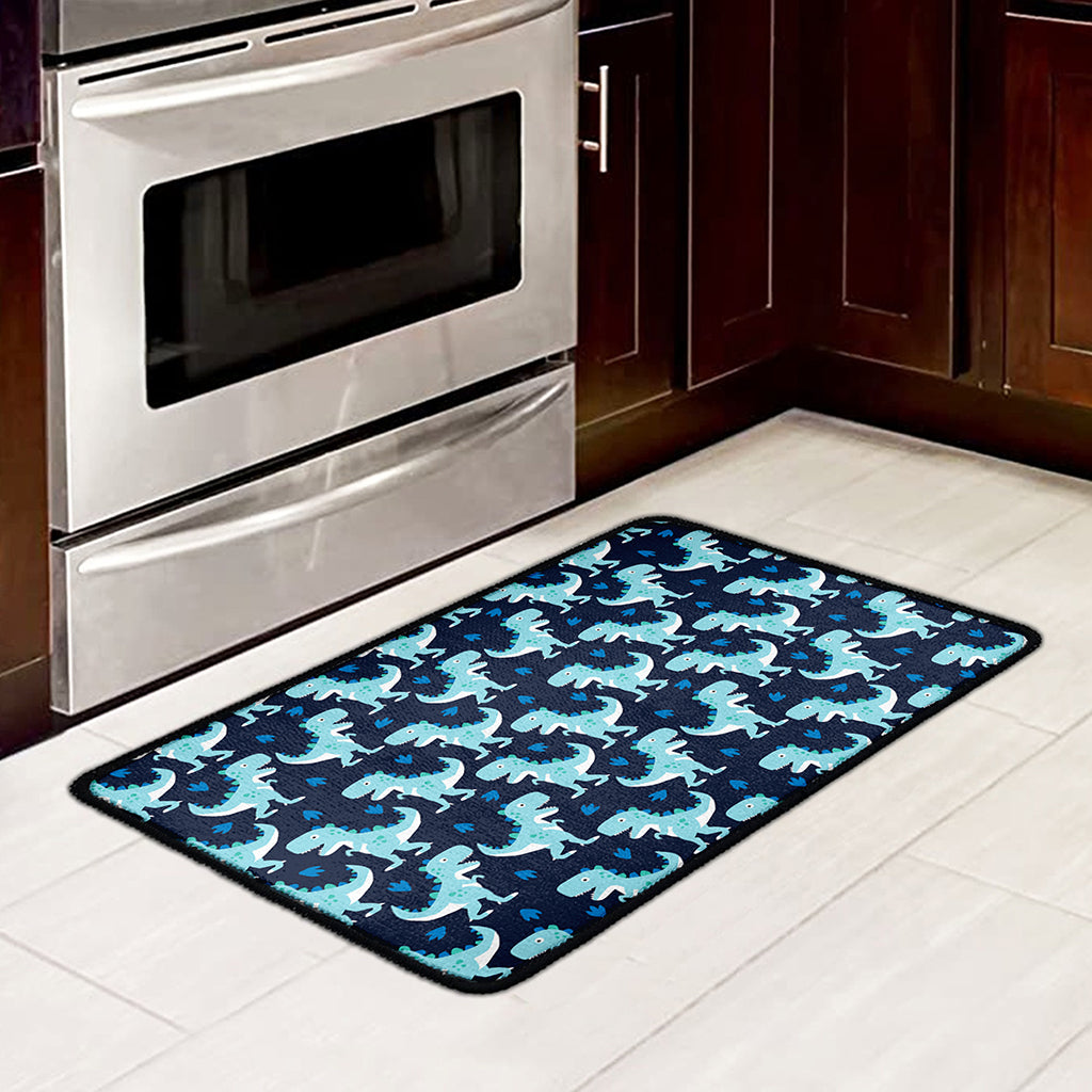 Cute Blue T-Rex Dinosaur Pattern Print Kitchen Mat