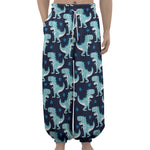 Cute Blue T-Rex Dinosaur Pattern Print Lantern Pants