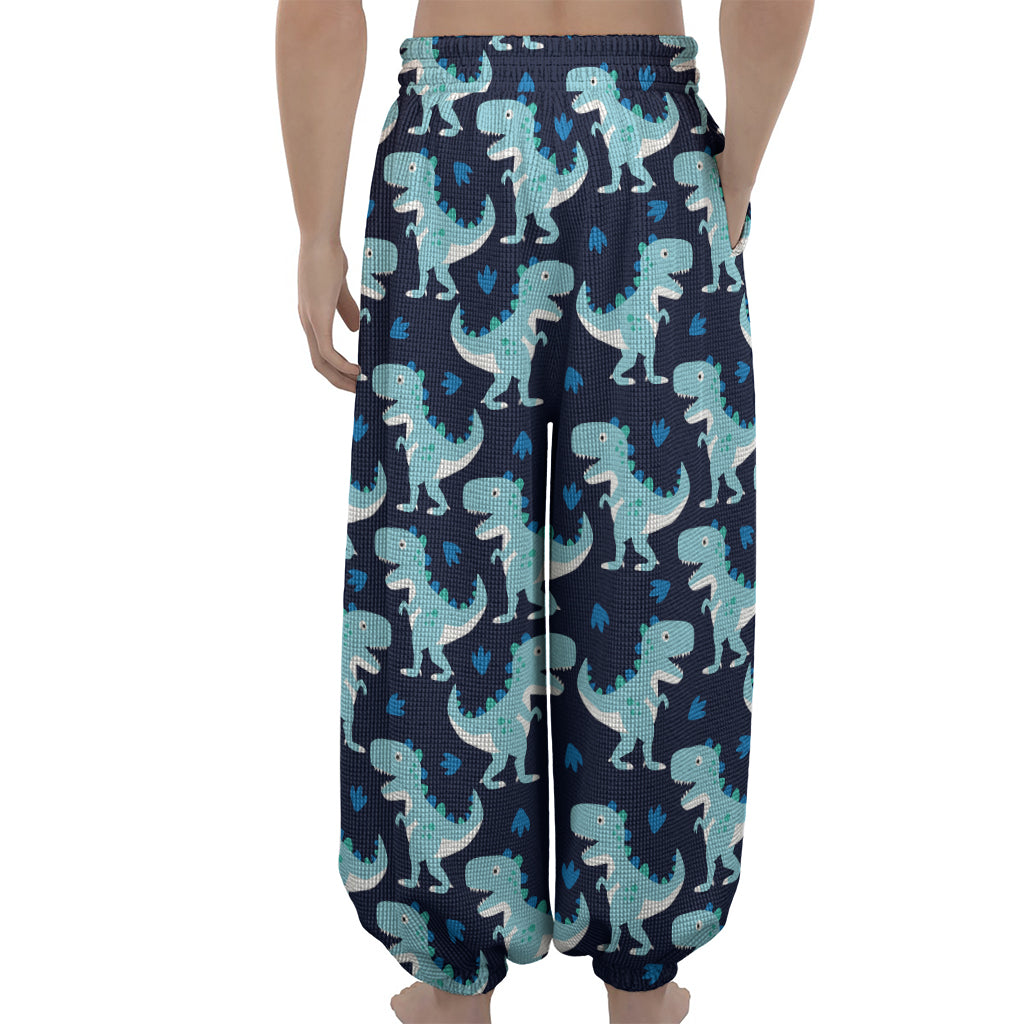 Cute Blue T-Rex Dinosaur Pattern Print Lantern Pants