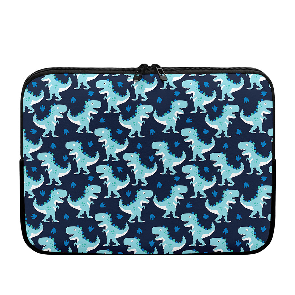 Cute Blue T-Rex Dinosaur Pattern Print Laptop Sleeve