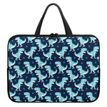 Cute Blue T-Rex Dinosaur Pattern Print Laptop Sleeve With Handle
