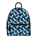 Cute Blue T-Rex Dinosaur Pattern Print Leather Backpack