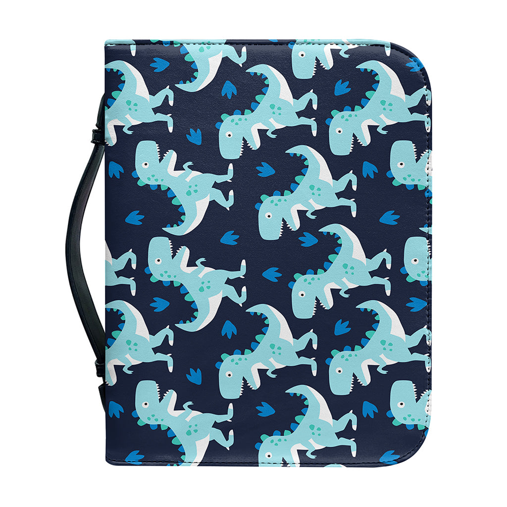 Cute Blue T-Rex Dinosaur Pattern Print Leather Bible Cover