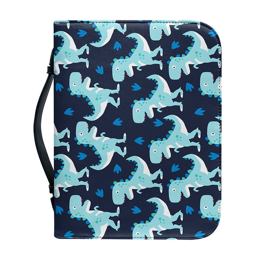 Cute Blue T-Rex Dinosaur Pattern Print Leather Bible Cover