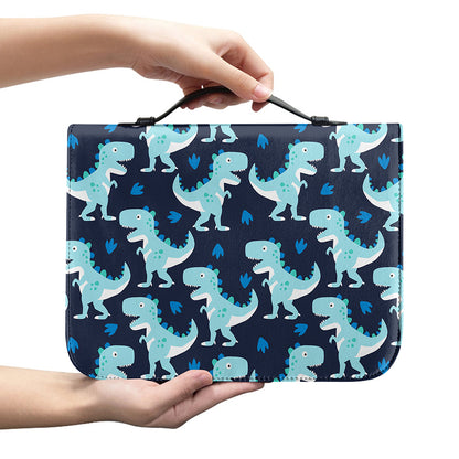 Cute Blue T-Rex Dinosaur Pattern Print Leather Bible Cover