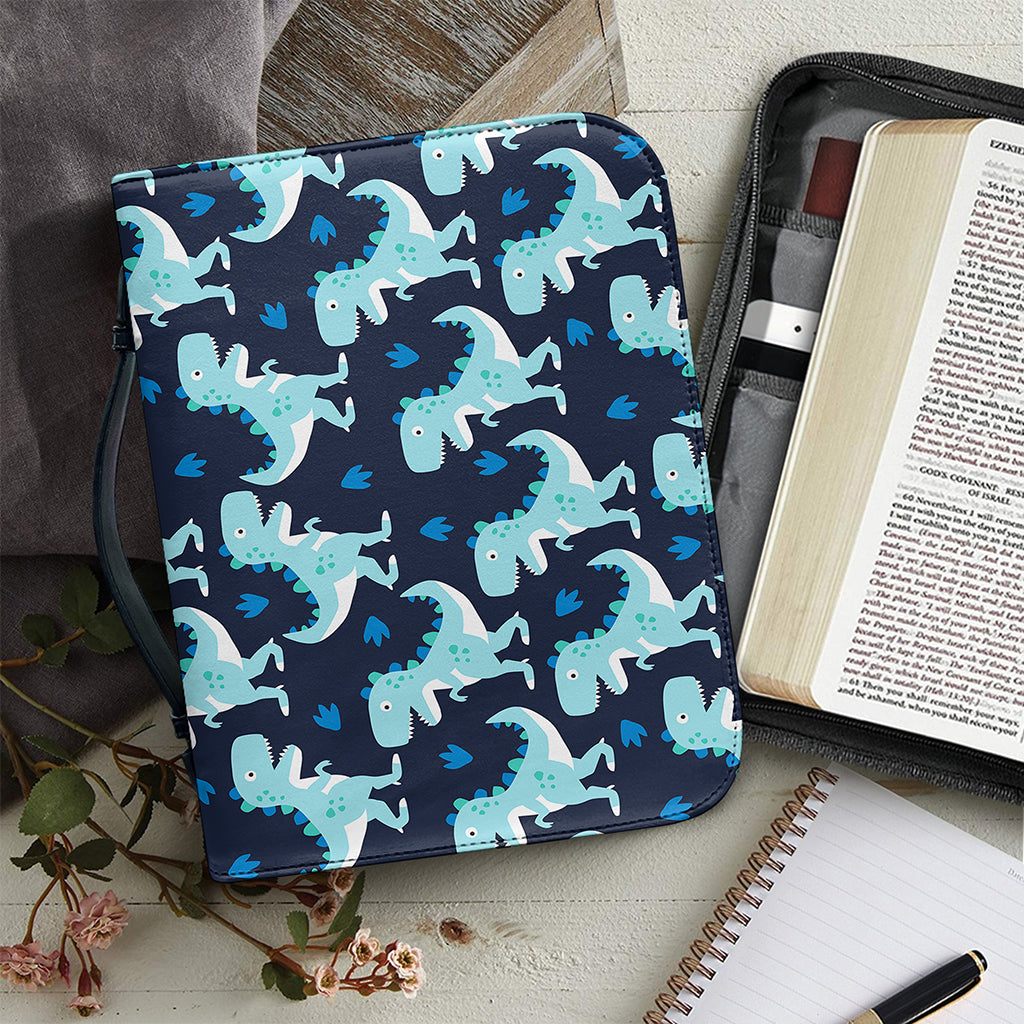 Cute Blue T-Rex Dinosaur Pattern Print Leather Bible Cover