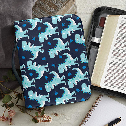 Cute Blue T-Rex Dinosaur Pattern Print Leather Bible Cover