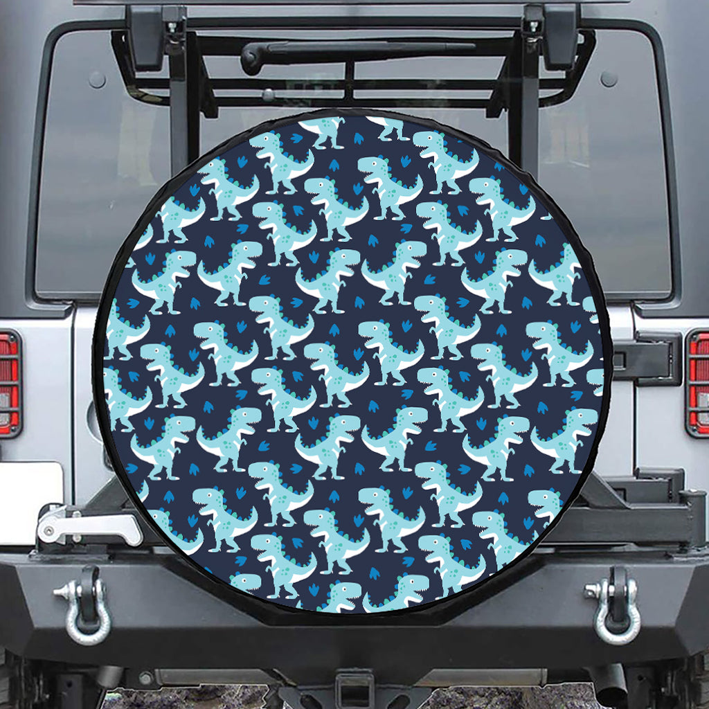 Cute Blue T-Rex Dinosaur Pattern Print Leather Spare Tire Cover