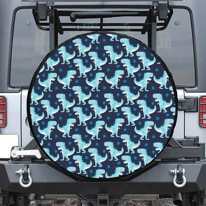 Cute Blue T-Rex Dinosaur Pattern Print Leather Spare Tire Cover