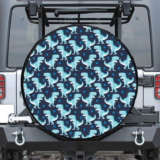 Cute Blue T-Rex Dinosaur Pattern Print Leather Spare Tire Cover
