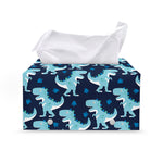Cute Blue T-Rex Dinosaur Pattern Print Leather Tissue Box Cover