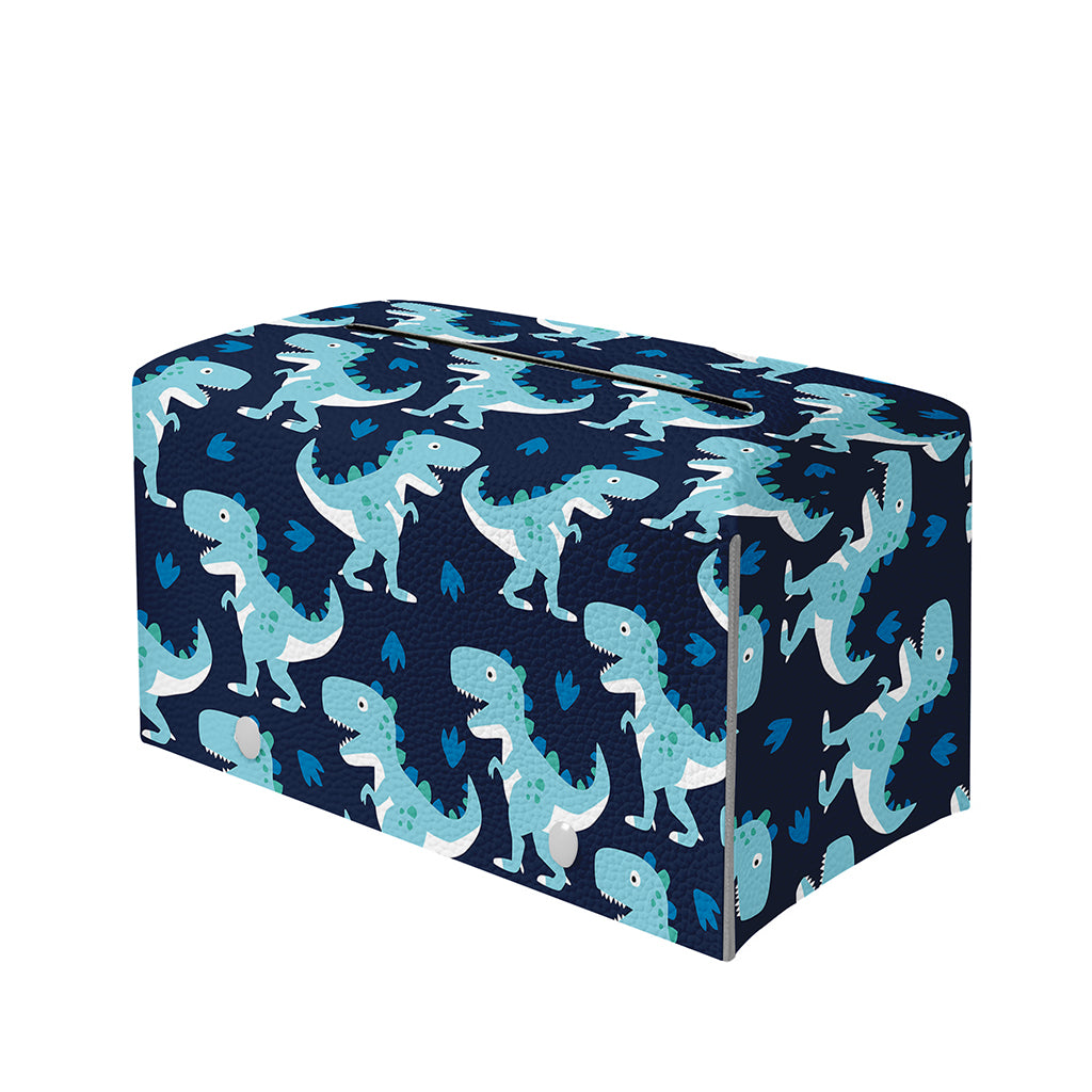 Cute Blue T-Rex Dinosaur Pattern Print Leather Tissue Box Cover