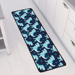 Cute Blue T-Rex Dinosaur Pattern Print Long Kitchen Mat