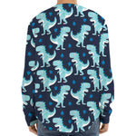 Cute Blue T-Rex Dinosaur Pattern Print Long Sleeve Baseball Jersey