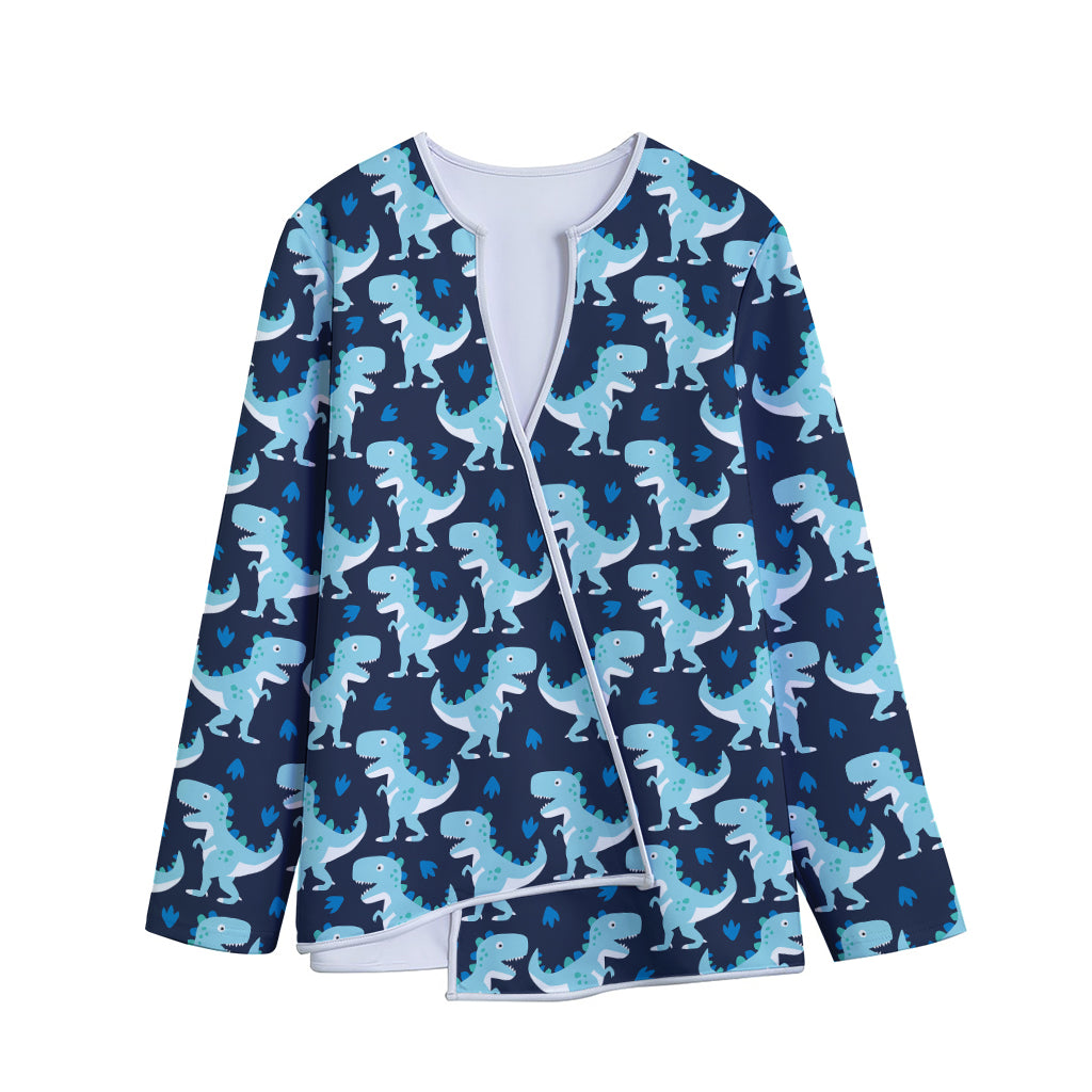 Cute Blue T-Rex Dinosaur Pattern Print Long Sleeve Short Coat