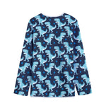 Cute Blue T-Rex Dinosaur Pattern Print Long Sleeve Short Coat