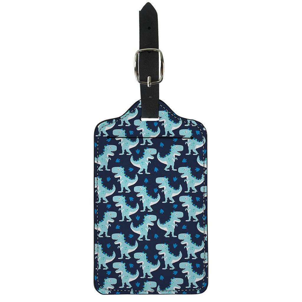 Cute Blue T-Rex Dinosaur Pattern Print Luggage Tag