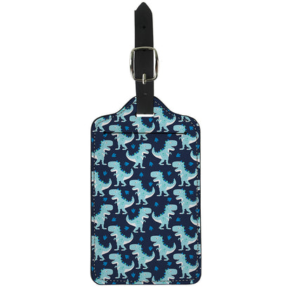 Cute Blue T-Rex Dinosaur Pattern Print Luggage Tag