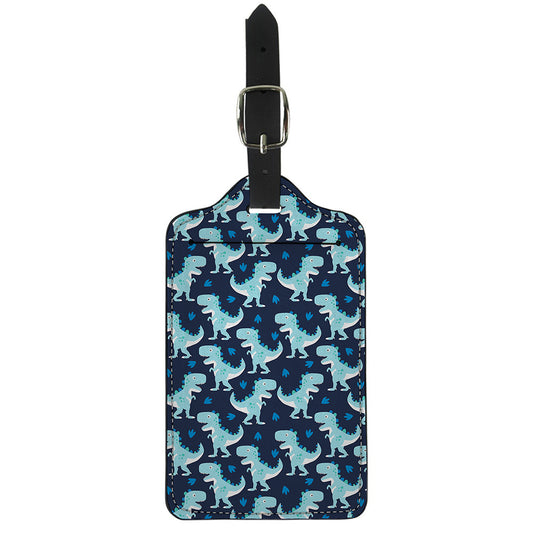 Cute Blue T-Rex Dinosaur Pattern Print Luggage Tag
