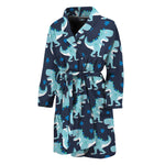 Cute Blue T-Rex Dinosaur Pattern Print Men's Bathrobe