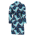 Cute Blue T-Rex Dinosaur Pattern Print Men's Bathrobe