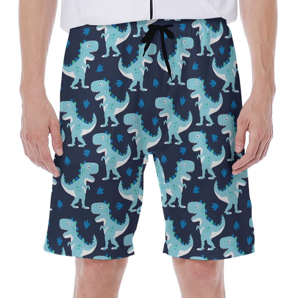 Cute Blue T-Rex Dinosaur Pattern Print Men's Beach Shorts
