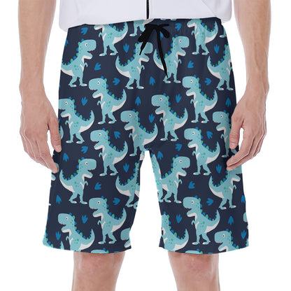 Cute Blue T-Rex Dinosaur Pattern Print Men's Beach Shorts