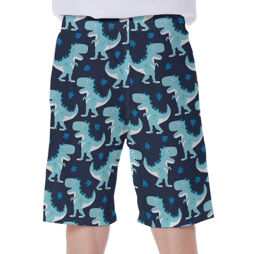 Cute Blue T-Rex Dinosaur Pattern Print Men's Beach Shorts