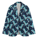 Cute Blue T-Rex Dinosaur Pattern Print Men's Blazer