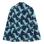 Cute Blue T-Rex Dinosaur Pattern Print Men's Blazer