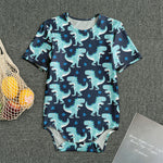 Cute Blue T-Rex Dinosaur Pattern Print Men's Bodysuit