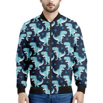 Cute Blue T-Rex Dinosaur Pattern Print Men's Bomber Jacket