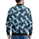 Cute Blue T-Rex Dinosaur Pattern Print Men's Bomber Jacket