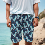 Cute Blue T-Rex Dinosaur Pattern Print Men's Cargo Shorts
