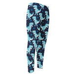Cute Blue T-Rex Dinosaur Pattern Print Men's Compression Pants