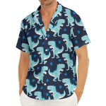 Cute Blue T-Rex Dinosaur Pattern Print Men's Deep V-Neck Shirt
