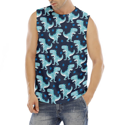 Cute Blue T-Rex Dinosaur Pattern Print Men's Fitness Tank Top