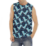 Cute Blue T-Rex Dinosaur Pattern Print Men's Fitness Tank Top