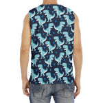 Cute Blue T-Rex Dinosaur Pattern Print Men's Fitness Tank Top