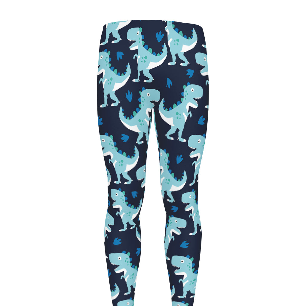 Cute Blue T-Rex Dinosaur Pattern Print Men's leggings