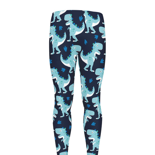 Cute Blue T-Rex Dinosaur Pattern Print Men's leggings