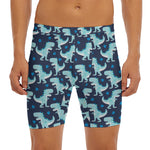 Cute Blue T-Rex Dinosaur Pattern Print Men's Long Boxer Briefs