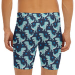 Cute Blue T-Rex Dinosaur Pattern Print Men's Long Boxer Briefs