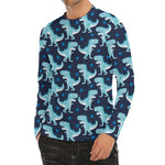 Cute Blue T-Rex Dinosaur Pattern Print Men's Long Sleeve Rash Guard